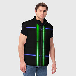 Мужской жилет Neon black light blue green line, цвет: 3D-черный — фото 2