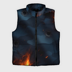 Мужской жилет Разорванный синий камуфляж с огнем, цвет: 3D-черный