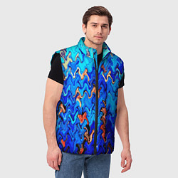 Мужской жилет Сине-голубой стекающая абстракция, цвет: 3D-черный — фото 2