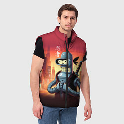 Мужской жилет Крутой ниндзя Бендер в ночном городе, цвет: 3D-черный — фото 2