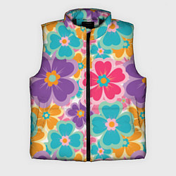 Мужской жилет Яркий цветочный калейдоскоп - узор в стиле ретро, цвет: 3D-черный