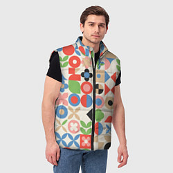Мужской жилет Геометрический узор с цветочными элементами - ретр, цвет: 3D-черный — фото 2
