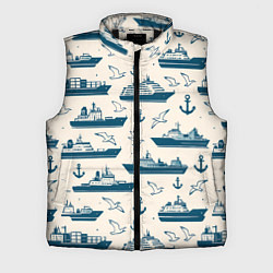 Мужской жилет Морской паттерн из чаек, якорей и кораблей, цвет: 3D-черный