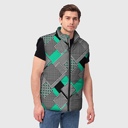 Мужской жилет Черно бирюзовая абстрактная геометрия пэчворк, цвет: 3D-черный — фото 2