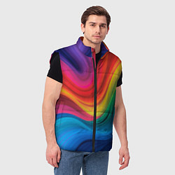 Мужской жилет Смесь ярких красок волнистыми линиями, цвет: 3D-черный — фото 2