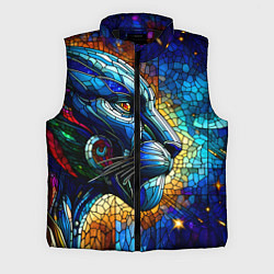 Мужской жилет Морда космической пантеры - неоновое свечение, цвет: 3D-черный