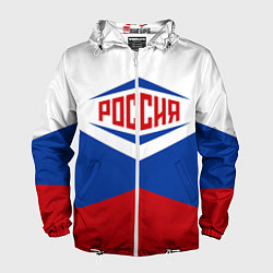 Ветровка с капюшоном мужская Россия 2016, цвет: 3D-белый