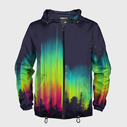 Ветровка с капюшоном мужская Северное сияние, цвет: 3D-черный