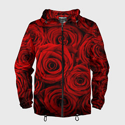 Ветровка с капюшоном мужская Красные розы, цвет: 3D-черный