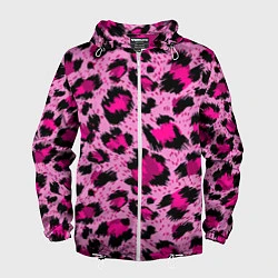Ветровка с капюшоном мужская Розовый леопард, цвет: 3D-белый