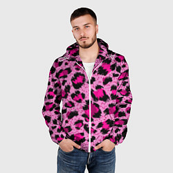 Ветровка с капюшоном мужская Розовый леопард, цвет: 3D-белый — фото 2