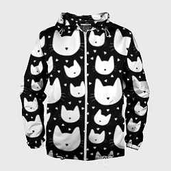 Ветровка с капюшоном мужская Love Cats Pattern, цвет: 3D-белый