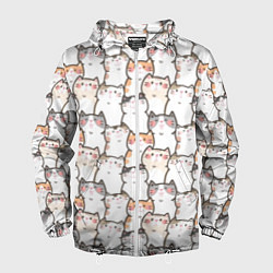 Ветровка с капюшоном мужская Кошки котики коты, цвет: 3D-белый