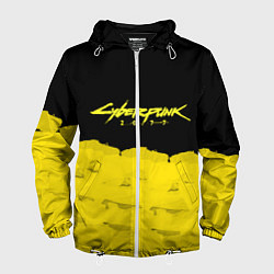 Ветровка с капюшоном мужская Cyberpunk 2077: Yellow & Black, цвет: 3D-белый