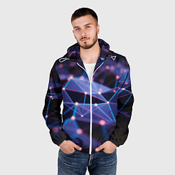 Ветровка с капюшоном мужская Абстрактные линии и свечение, цвет: 3D-белый — фото 2