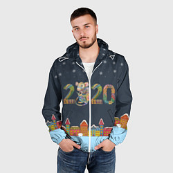 Ветровка с капюшоном мужская Новый Год 2020, цвет: 3D-белый — фото 2