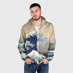 Ветровка с капюшоном мужская Kanagawa Wave Art, цвет: 3D-белый — фото 2