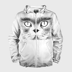 Ветровка с капюшоном мужская Моська кота, цвет: 3D-белый