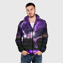 Ветровка с капюшоном мужская Кот и Молнии, цвет: 3D-черный — фото 2