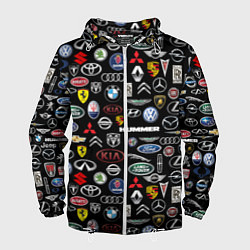 Ветровка с капюшоном мужская ЛОГОТИПЫ АВТО БРЕНДОВ, цвет: 3D-белый