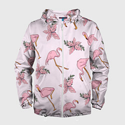 Ветровка с капюшоном мужская Розовый фламинго, цвет: 3D-белый