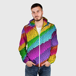 Ветровка с капюшоном мужская Яркая мозаика радуга диагональ, цвет: 3D-белый — фото 2