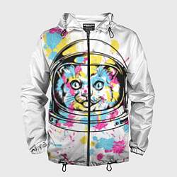 Ветровка с капюшоном мужская Кот в скафандре, цвет: 3D-черный