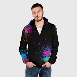 Ветровка с капюшоном мужская Брызги красок, цвет: 3D-черный — фото 2