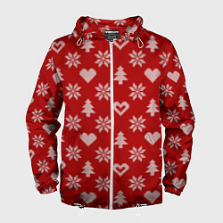 Ветровка с капюшоном мужская Красный рождественский свитер, цвет: 3D-белый