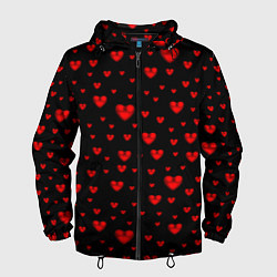 Ветровка с капюшоном мужская Красные сердца, цвет: 3D-черный