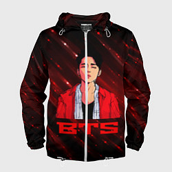 Ветровка с капюшоном мужская BTS Red and black, цвет: 3D-белый