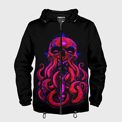 Ветровка с капюшоном мужская Череп Осьминог Octopus Skull, цвет: 3D-черный