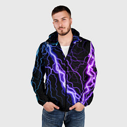 Ветровка с капюшоном мужская НЕОНОВАЯ МОЛНИЯ ГРОЗА, цвет: 3D-черный — фото 2