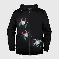 Ветровка с капюшоном мужская ПАУКИ ГЛИТЧ GLITCH SPIDERS, цвет: 3D-черный