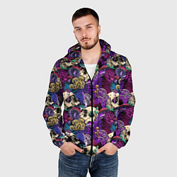 Ветровка с капюшоном мужская Психоделика - черепа и грибы, цвет: 3D-черный — фото 2
