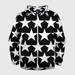Ветровка с капюшоном мужская Белые звёзды на чёрном фоне 2, цвет: 3D-белый