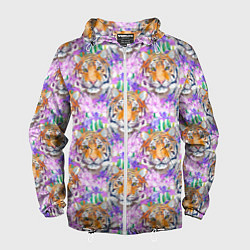 Ветровка с капюшоном мужская Тигр в цветах, цвет: 3D-белый