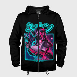 Ветровка с капюшоном мужская Neon girl, цвет: 3D-черный