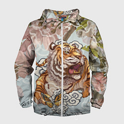 Ветровка с капюшоном мужская Тигр в облаках, цвет: 3D-белый