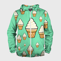 Ветровка с капюшоном мужская Мороженое - Ice Cream Party, цвет: 3D-белый