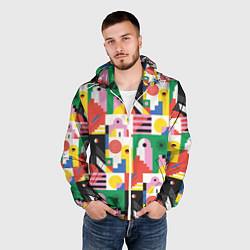 Ветровка с капюшоном мужская Геометрия города, цвет: 3D-белый — фото 2