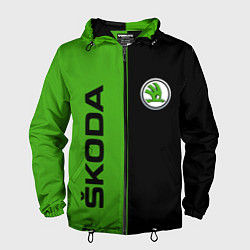 Ветровка с капюшоном мужская SKODA черно-зеленый, цвет: 3D-черный
