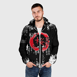 Ветровка с капюшоном мужская Кандзи Сакура Иероглифы Аниме, цвет: 3D-белый — фото 2