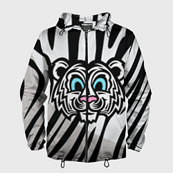 Ветровка с капюшоном мужская Забавный Белый тигр, цвет: 3D-черный