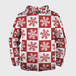 Ветровка с капюшоном мужская Шахматные Снежинки, цвет: 3D-белый