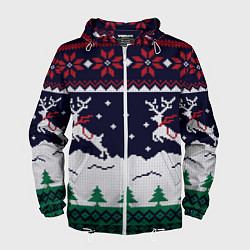 Ветровка с капюшоном мужская СВИТЕР С ОЛЕНЯМИ DEER SWEATER, цвет: 3D-белый