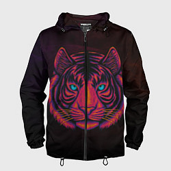 Ветровка с капюшоном мужская Тигр Tiger голова, цвет: 3D-черный
