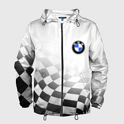 Ветровка с капюшоном мужская BMW, БМВ СПОРТ, ФИНИШНЫЙ ФЛАГ, цвет: 3D-черный