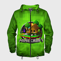 Ветровка с капюшоном мужская Minecraft Logo Green, цвет: 3D-черный
