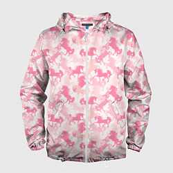 Ветровка с капюшоном мужская Розовые Единороги, цвет: 3D-белый